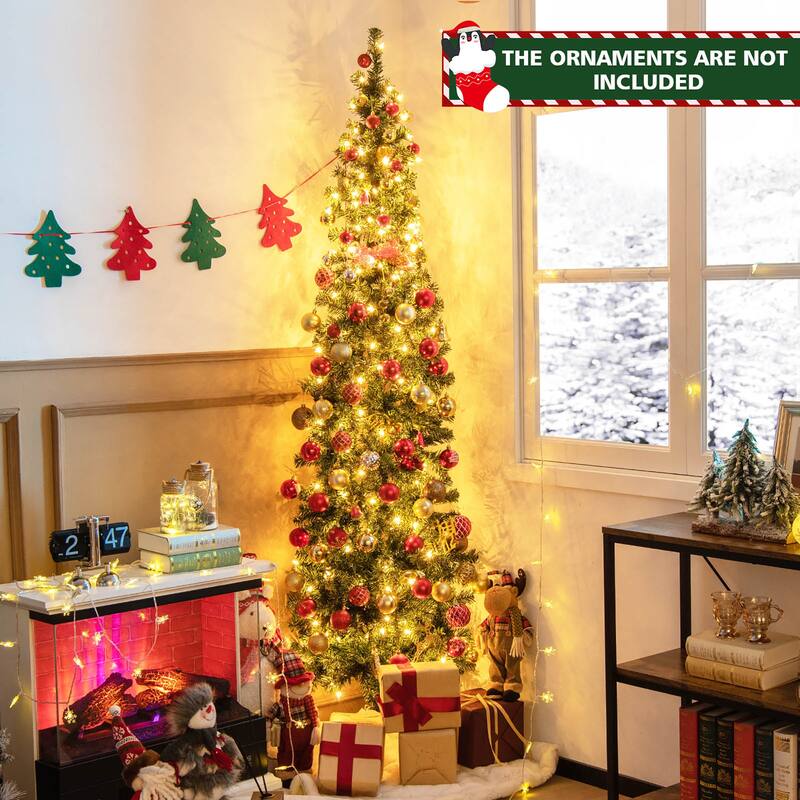 Costway 7ft Pre-lit PVC Artificial & Pine Needles Half Christmas Tree