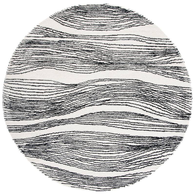 SAFAVIEH Handmade Metro Fetnete Modern Abstract Wool Rug - 6' Round - Ivory/Black
