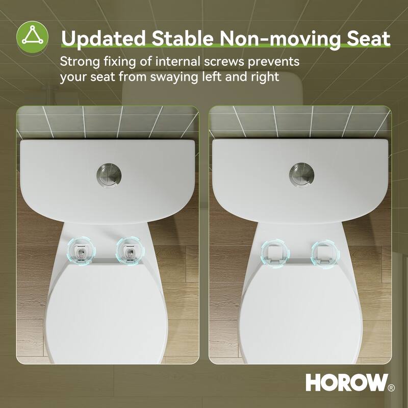 HOROW 17 Inch ADA Chair Height 2 Piece High Efficiency Dual Flush Round Toilet White 1.28 GPF Strong Flush Soft Close Seat