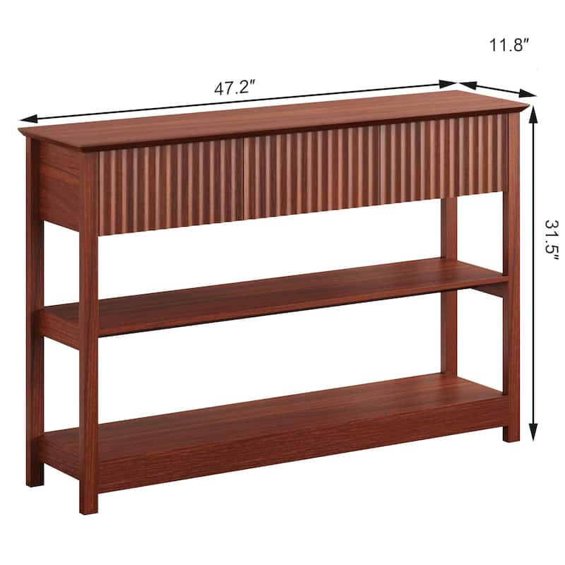 Modern Entryway Accent Table with Fluted Panels, Console Table with 3 Drawers, Hallway Sofa Table with Display Shelf