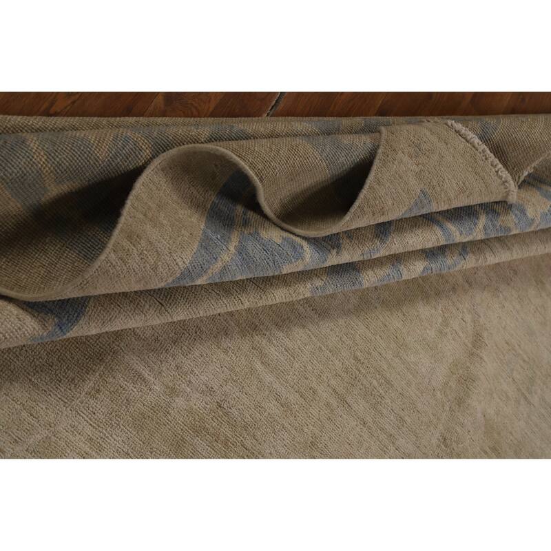 Hand Knotted Oriental 100% Wool Carpet Transitional All-Over Beige & Ivories Oushak Area Rug - 14' 0'' X 10' 0''