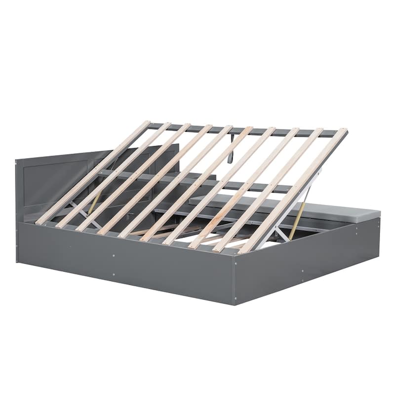 Full Size Wood Storage Hydraulic Platform Bed with Twin Size Trundle