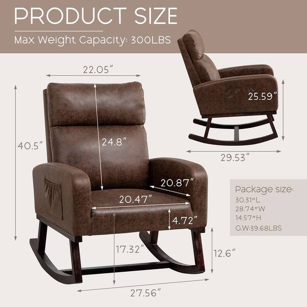 dimension image slide 10 of 18, HOMYKA 28" Wide Rocking Chair for Nursery with Solid Wood Leg