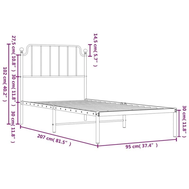 vidaXL Metal Bed Frame Platform Mattress Foundation with Steel Slat Support - 37.4 x 81.5 x 40.2