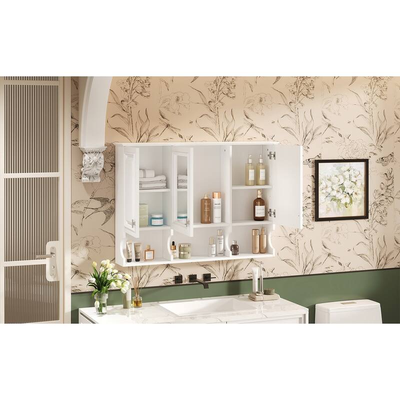 Rossetta 41'' High-Definition Mirror Bathroom Cabinet with Half-Moon Shape Open Shelves and Soft-Closing Hinges