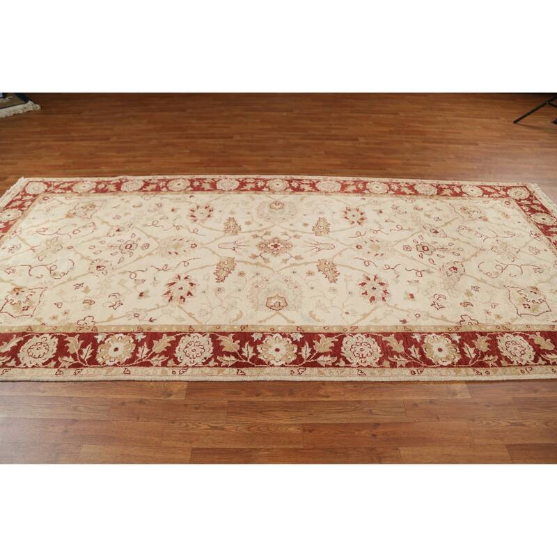 Hand Knotted Oriental 100% Wool Carpet Traditional Floral Beige & Ivories Chobi-Peshawar Area Rug - 11' 2'' X 5' 0''