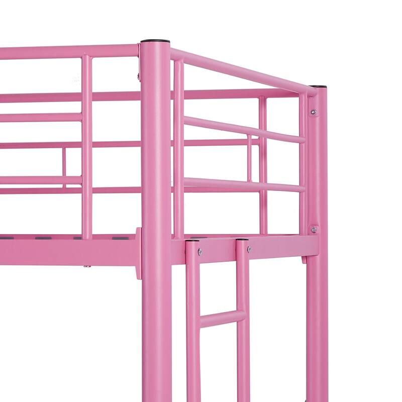 Bunk Bed Metal Twin Size Bunk Beds Frame with Ladder & Full-Length Guardrail Heavy Duty Sturdy 2 in 1 Convertible Bunk Bed