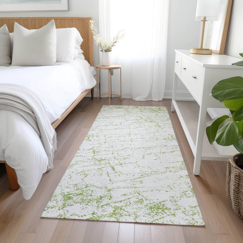 Machine Washable Indoor/ Outdoor Chantille Modern Texture Rug - Green - 2'3" x 7'6"