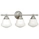 preview thumbnail 1 of 6, Huntley 3-Light 24 in. W Satin Nickel Bathroom Vanity Lighting Fixture, White Schoolhouse Milk Glass Globe Shade, Dimmable 24-in W x 10-in H x 7-in D - Satin Nickel