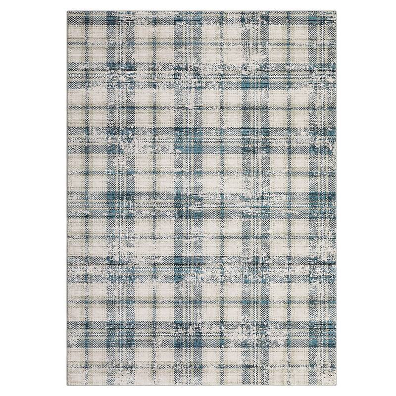 Washable Area Rugs for Living Room Bedroom Modern Plaid Rug Soft Non Slip Low Pile Farmhouse Geometric Rug