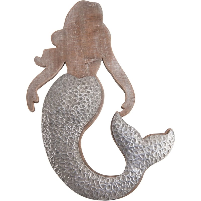 Elements Metal and Wood Mermaid Wall Decor - Natural & Silver