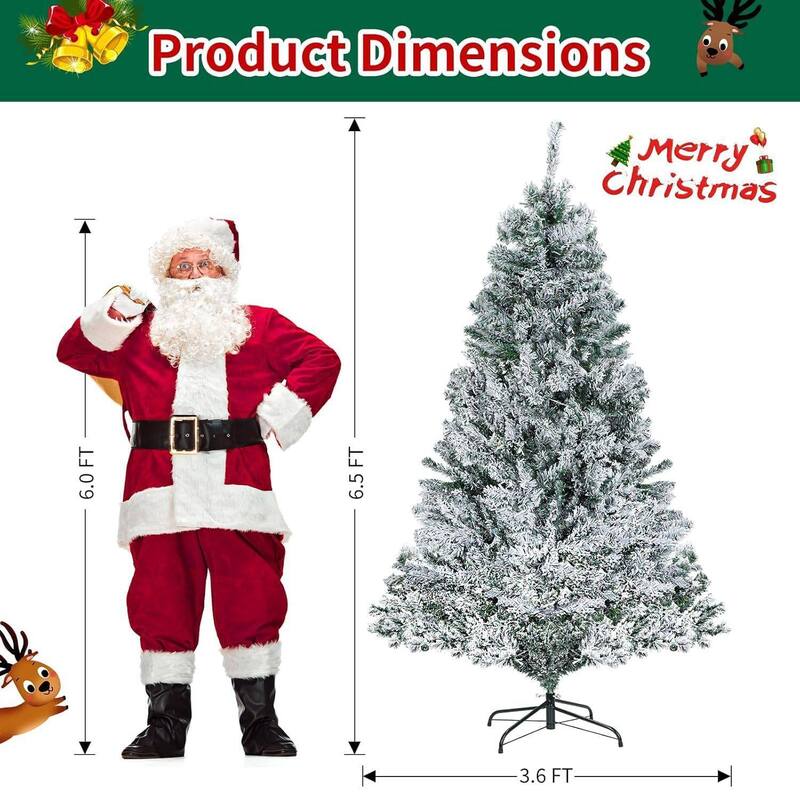 6.5Ft Snow Flocked Pre-Lit Xmas Christmas Tree with Multi-Color Lights - 6.5 ft