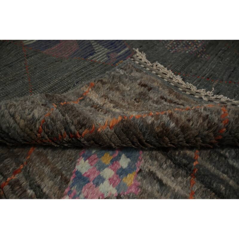 Hand Knotted Oriental 100% Wool Carpet Modern Geometric Greys & Charcoal Moroccan Area Rug - 12' 0'' X 9' 5''