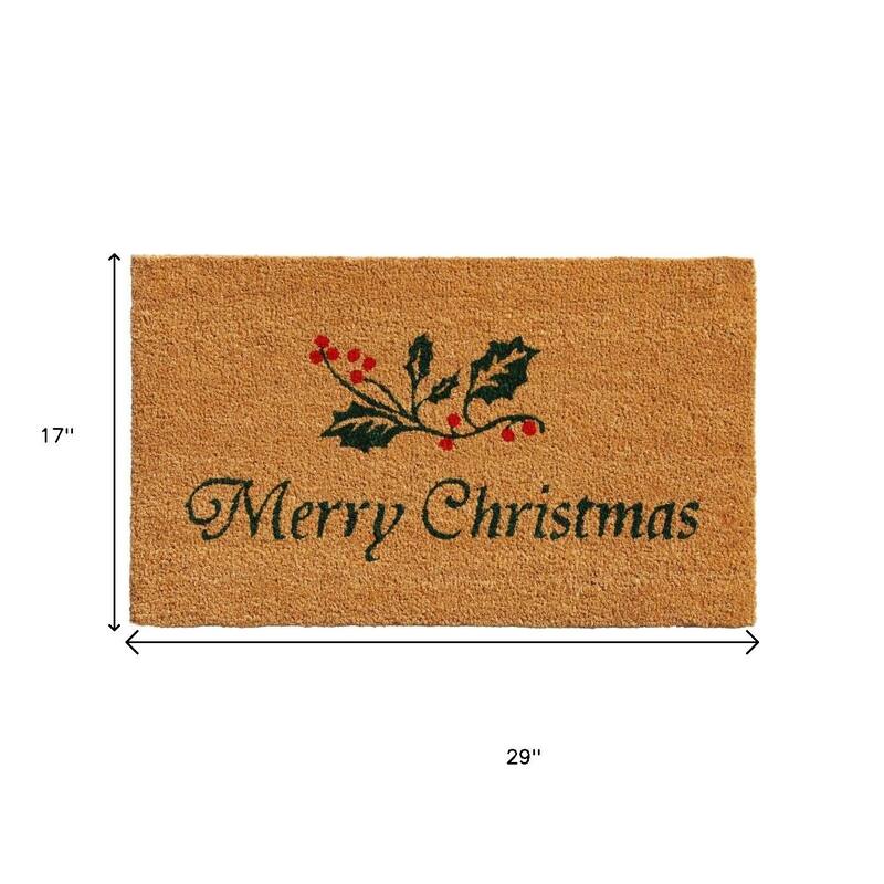 HomeRoots 17" X 29" Brown And Dark Green Christmas Merry Christmas Outdoor Coir Door Mat - 17.00' X '29.00