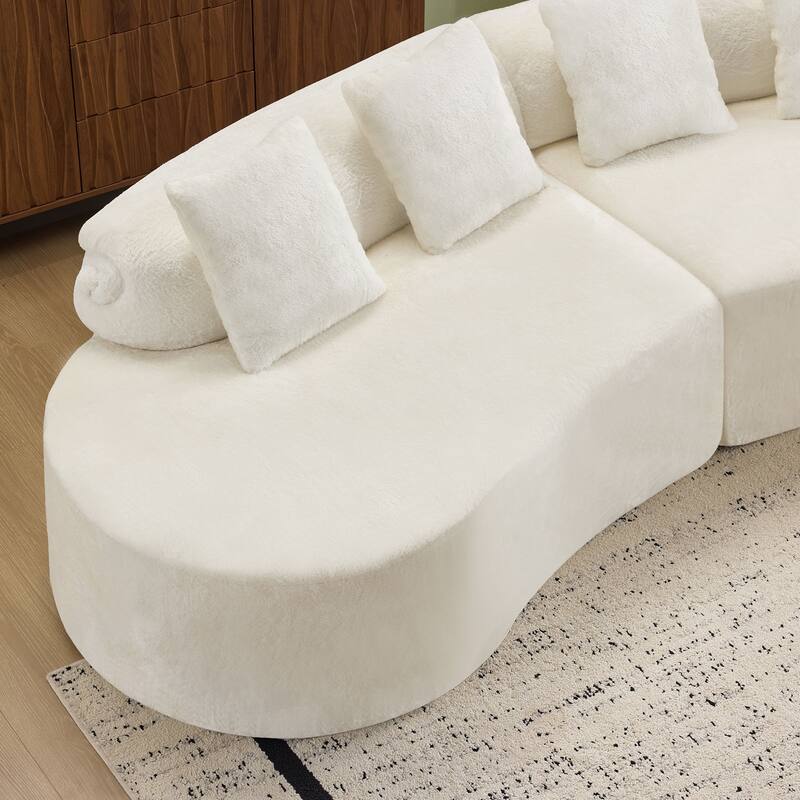 Roomfitters Modern Curved Flannelette Multi-Seater Sofa with Pillows, Creative Minimalist Design for Living Room