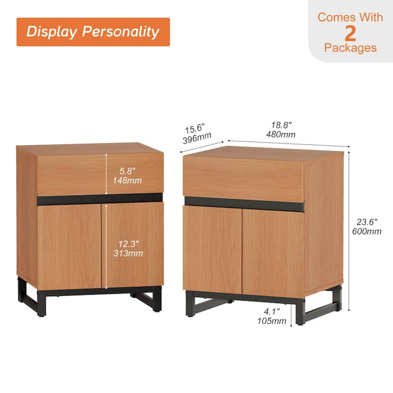 WAMPAT Modern Nightstand with 1 Drawer & 1 Storage Cabinet, Farmhouse Bedside Table with 2 Open Door forBedroom