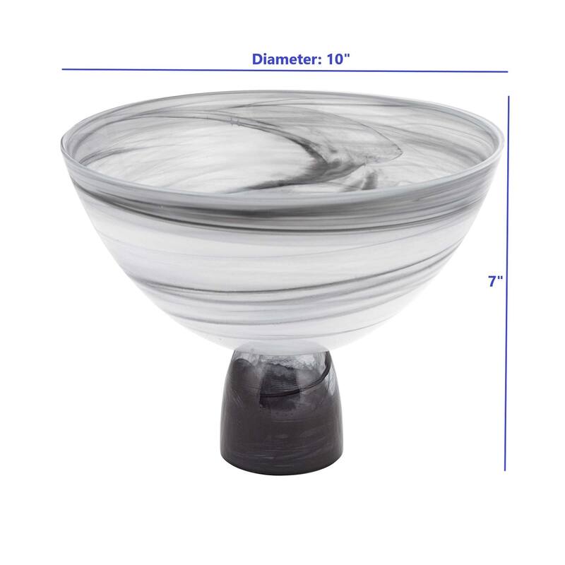 HomeRoots 10" Black and Gray Swirl Mouth Blown Glass Footed Centerpiece Bowl