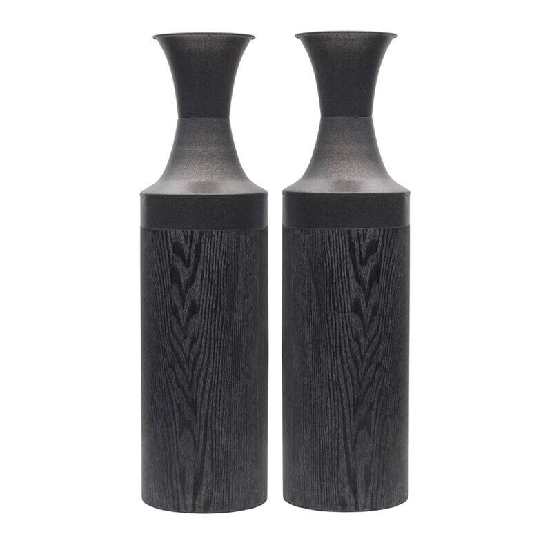 Elements Set of 2 Black Metal Vases, 26 Inch