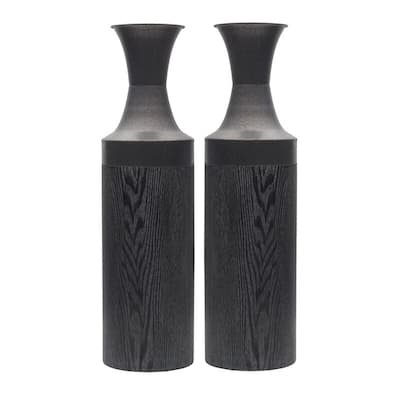 Elements Set of 2 Black Metal Vases, 26 Inch