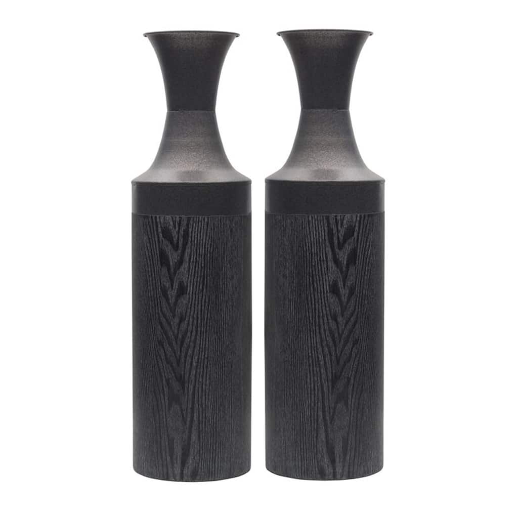 Elements Set of 2 Black Metal Vases, 26 Inch
