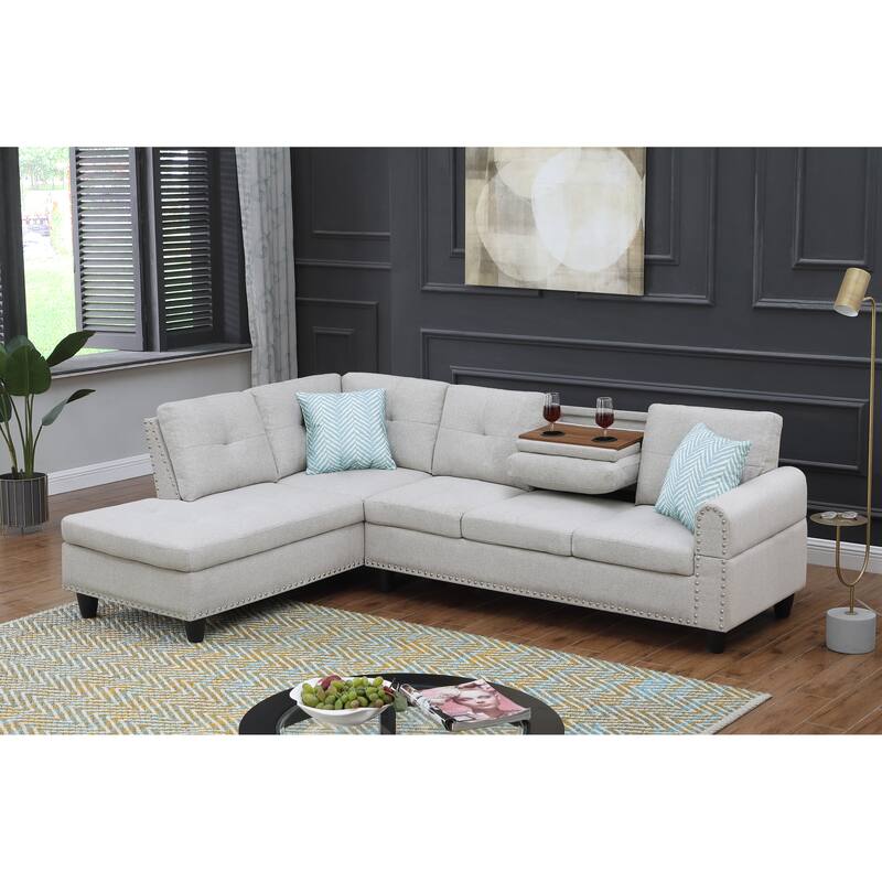 2-Piece 98" Left Hand Facing Light Gray Linen Sofa & Chaise