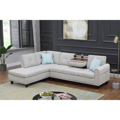 2-Piece 98" Left Hand Facing Light Gray Linen Sofa & Chaise