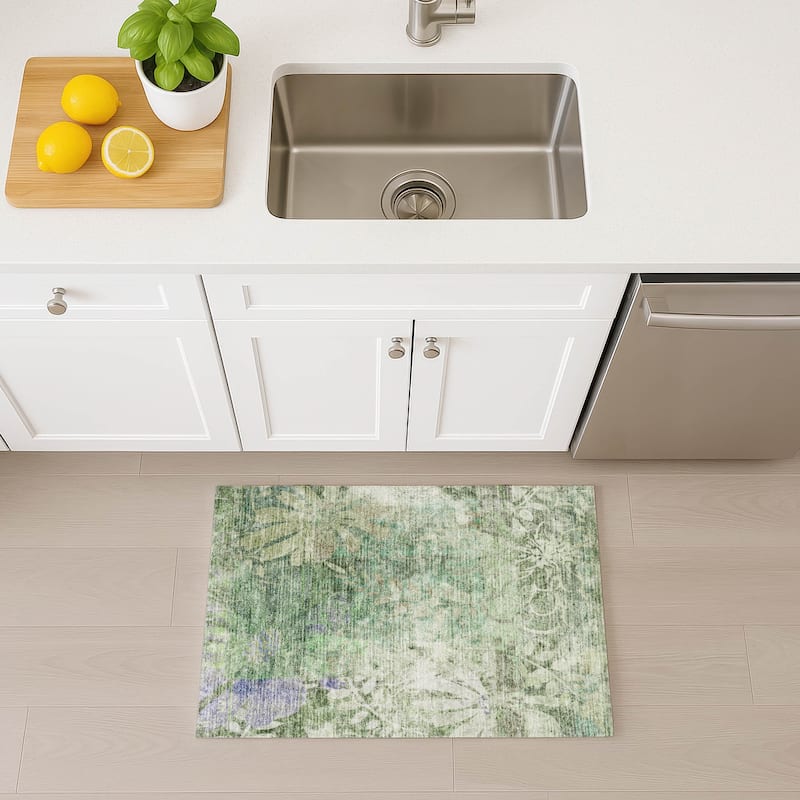 Machine Washable Indoor/ Outdoor Modern Floral Chantille Rug