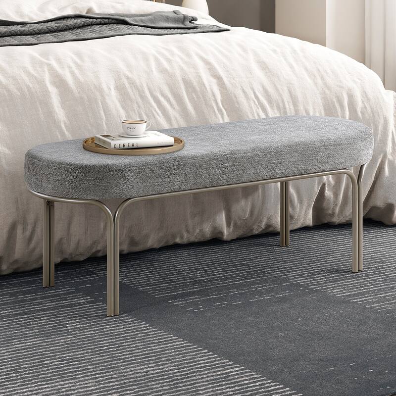 Wexford 48" Chenille Fabric Bench - Champagne Finish Iron Metal Frame