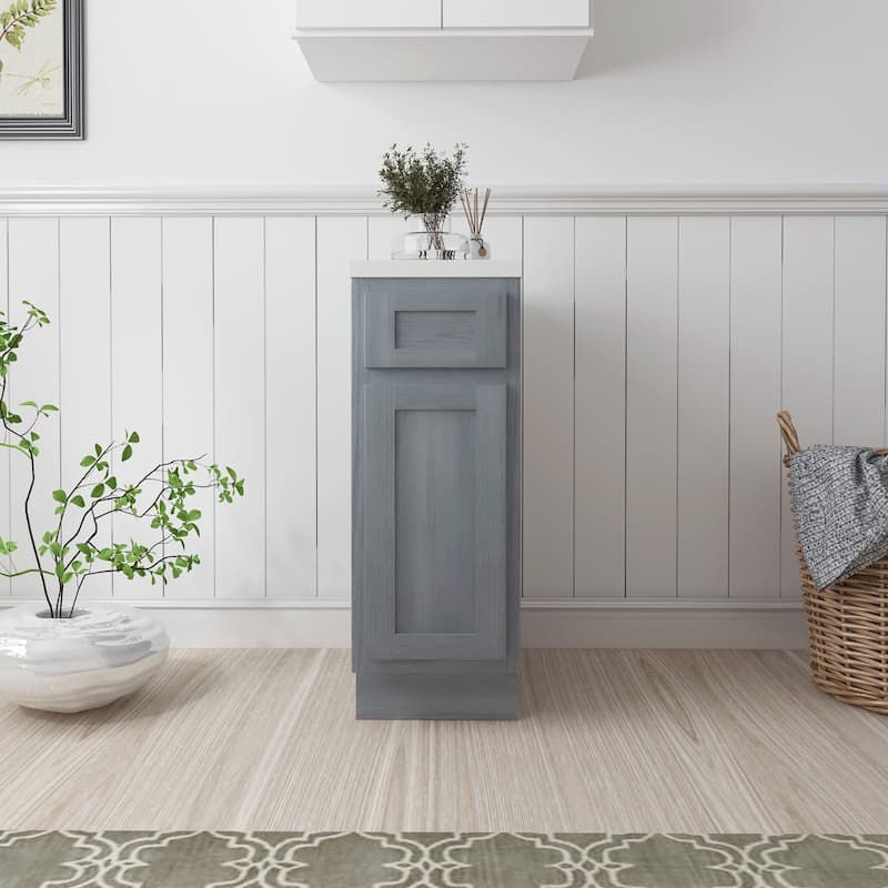 Vanity Art 12 Inch Bathroom Vanity Base Cabinet Single Right Offset Solid Wood Small Bathroom Storage Floor Cabinet - Silver