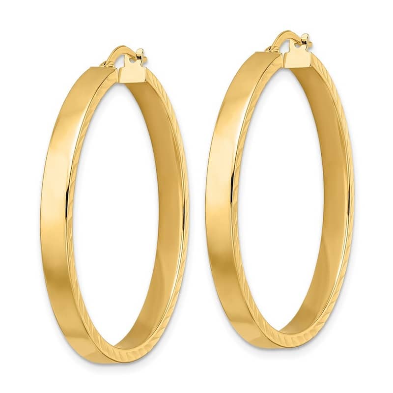 Curata 14k Yellow Gold Polished Diamond cut Rimmed Hoop Earrings 39x4mm