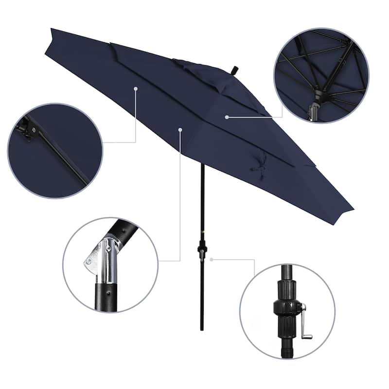 California Umbrella 11' Rd. Alum/Fiberglass Rib Market Umb,Crank Lift/Collar Tilt, Dbl Wind Vent, Black Finish, Olefin Fabric