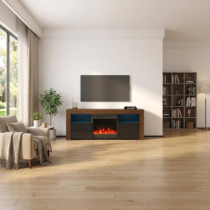 Meble Furniture Milano 145EF 58" E-Fireplace TV Stand - Entertainment Console with Realistic Flame Effects for up
