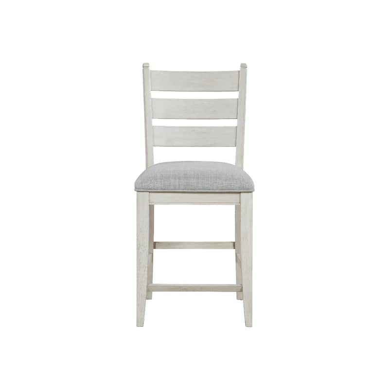 Wen Counter Height Chair Set of 2, Gray Fabric Seat, Weathered White