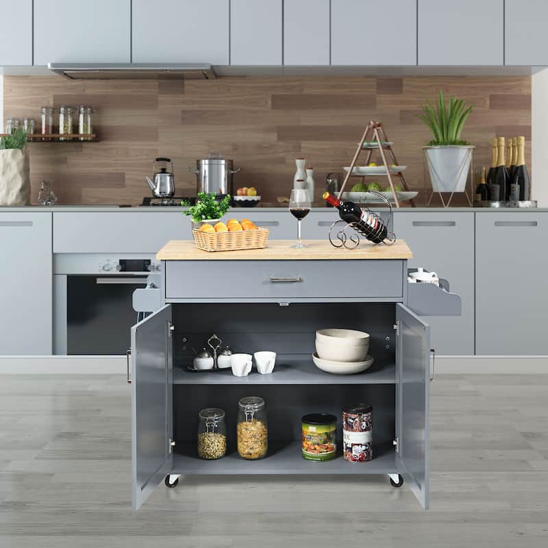 Costway Rolling Kitchen Island Cart Storage Cabinet w/ Towel & Spice
