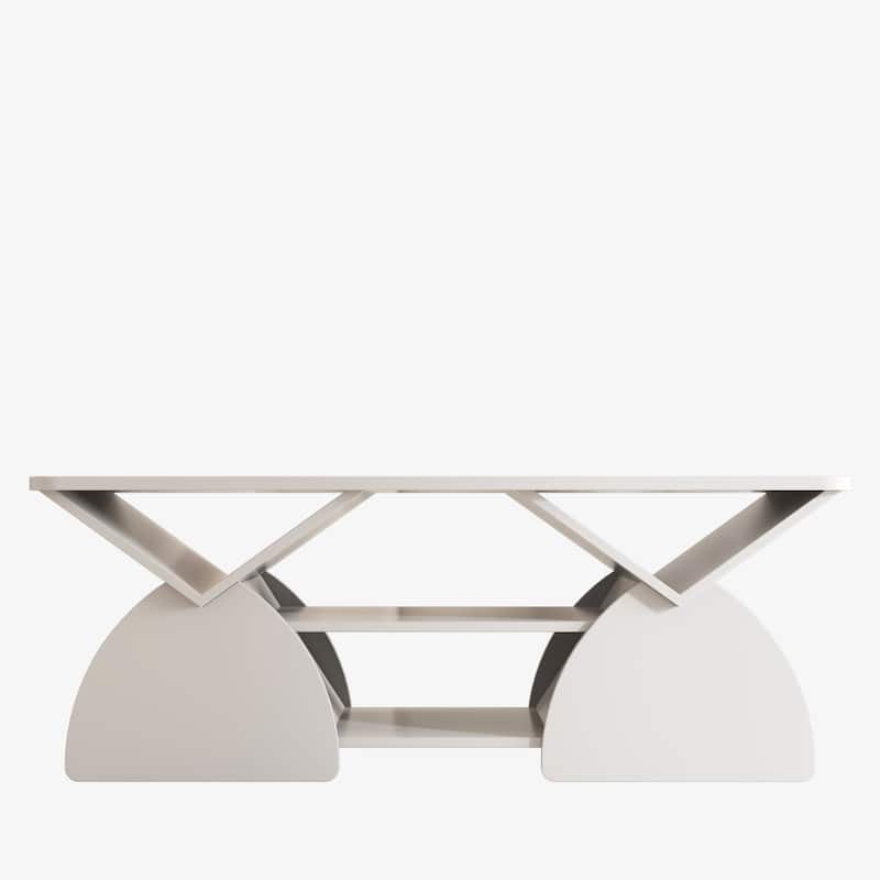 Engineered wood rounded corner rectangular coffee table for living room, easy assembly storage table