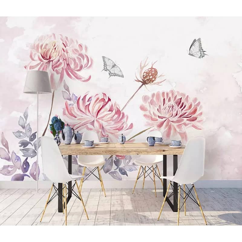 GK Wall Design Pink Dandelion Watercolor Retro Floral Removable Wallpaper