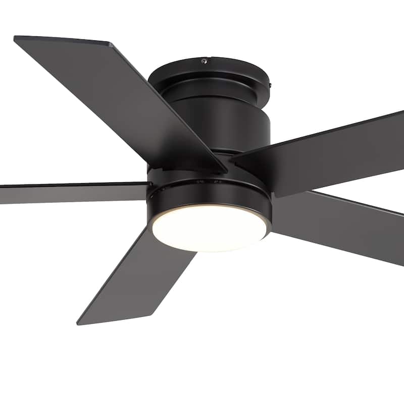 42"/52" Modern Black Flush Mount Ceiling Fan with LED Light and Remote