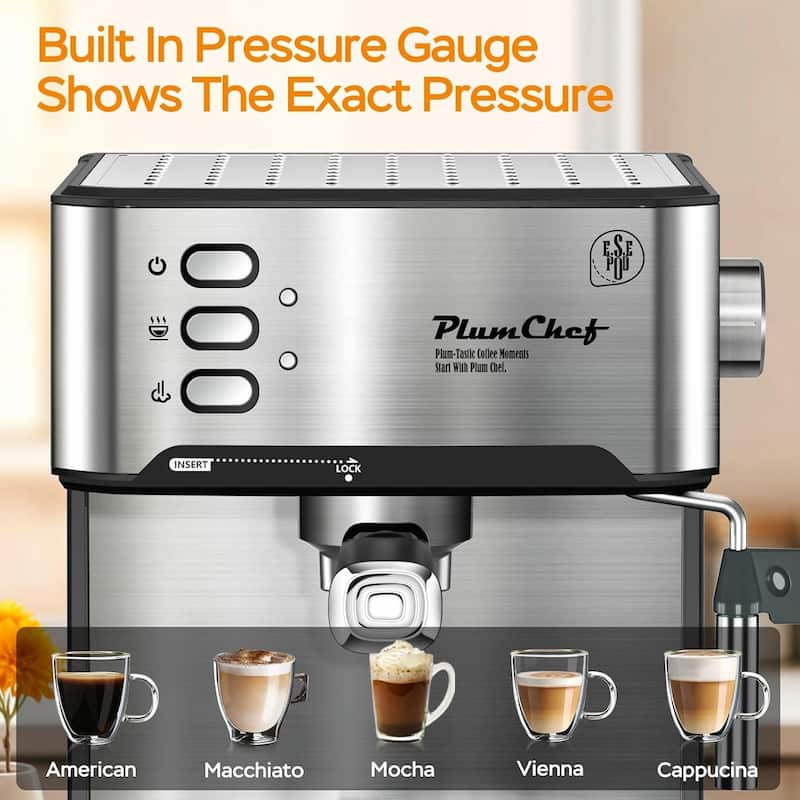 20 Bar Professional Espresso Machine with Milk Frother, Single & Double Shot, ESE Pod Compatible