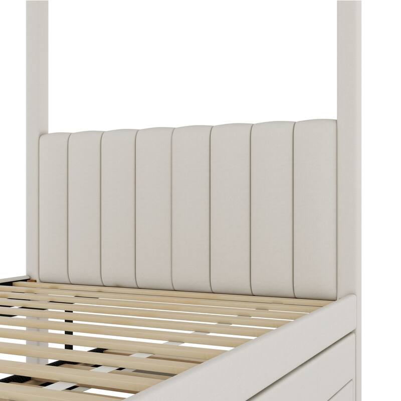 Upholstered Canopy Platform Bed with Trundle and Storage Drawers