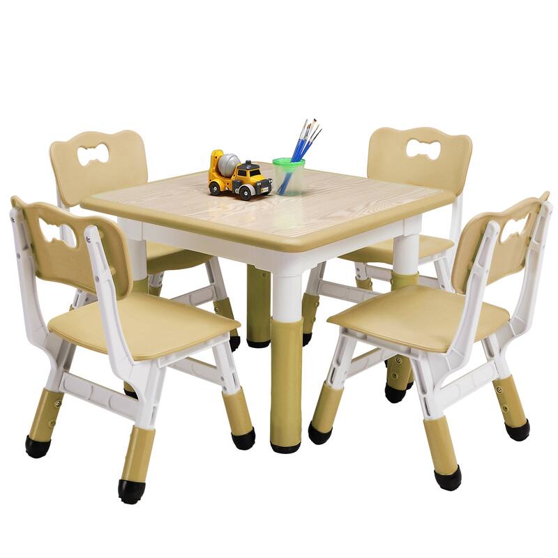 Kids Table and 4Chairs Set-Height Adjustable Desk - Natural
