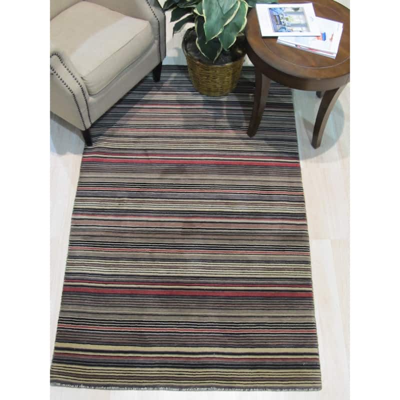 Handmade Wool Striped Rug, Elegant Black/Charcoal Area Rug for Living Room, Bedroom, Office, Home Décor, Durable