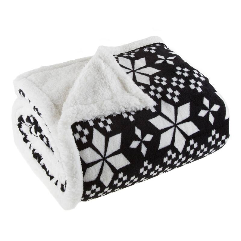 Reversible Fleece Blanket - 50-Inch x 60-Inch Machine-Washable Sherpa Throw by Windsor Home