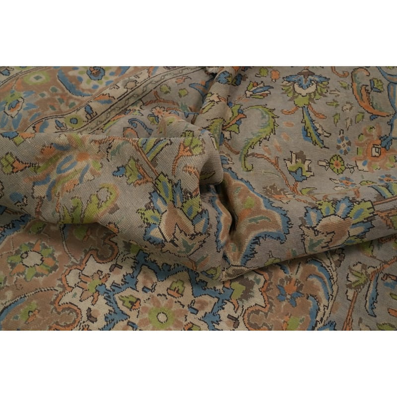 Hand Knotted Oriental 100% Wool Carpet Traditional Floral Greys & Charcoal Tabriz Area Rug - 10' 9'' X 7' 9''