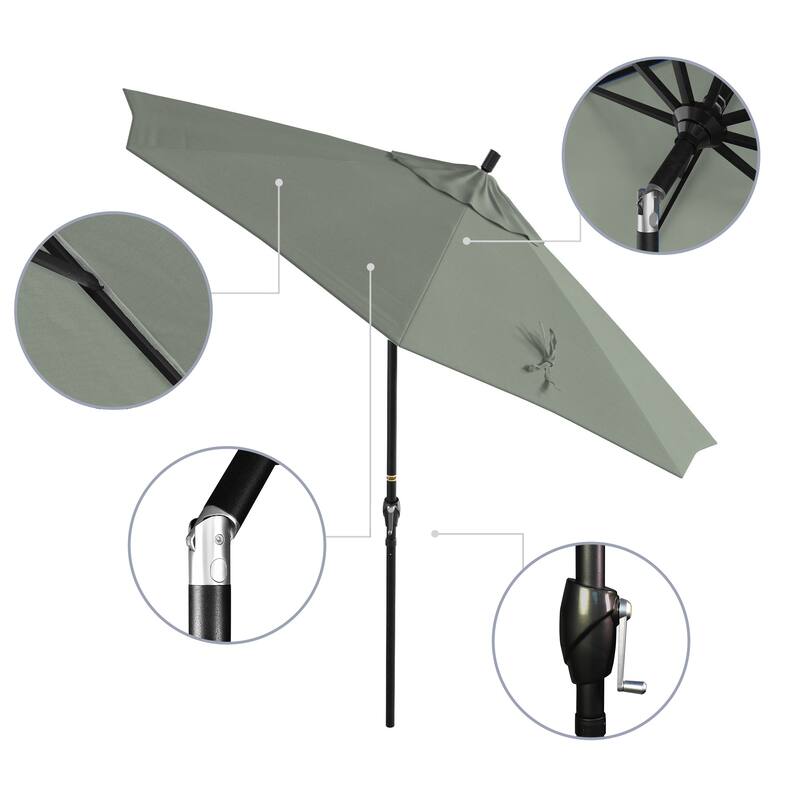 California Umbrella 9' Round Crank Lift Push Button Tilt Black Aluminum Patio Umbrella with Sunbrella Spectrum Dove Fabric