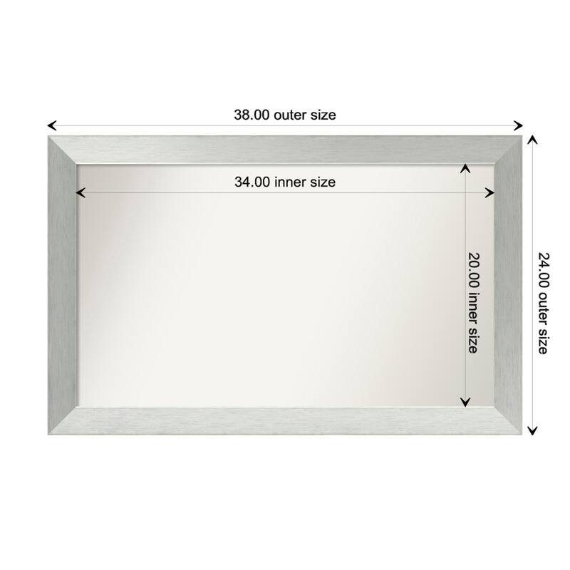 Brushed Sterling Silver Framed Non-Beveled Custom Wall Mirror, Bathroom Vanity Mirror - Outer Size: 38 x 24