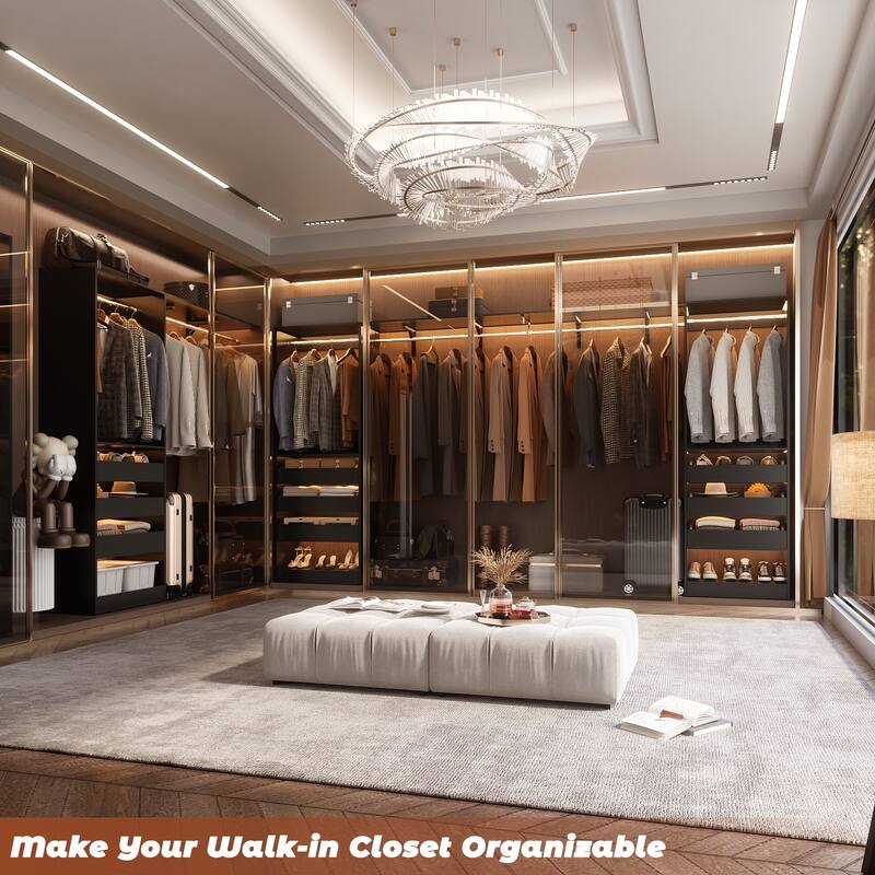 20"-60" Closet System with 3 Wooden Drawers and Sturdy Shelves and Retractable Rods
