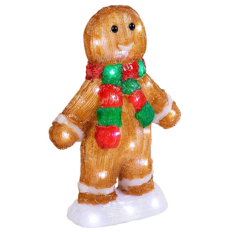 14" LED Acrylic Gingerbread Man Scarf Outdoor Christmas Decoration - Brown