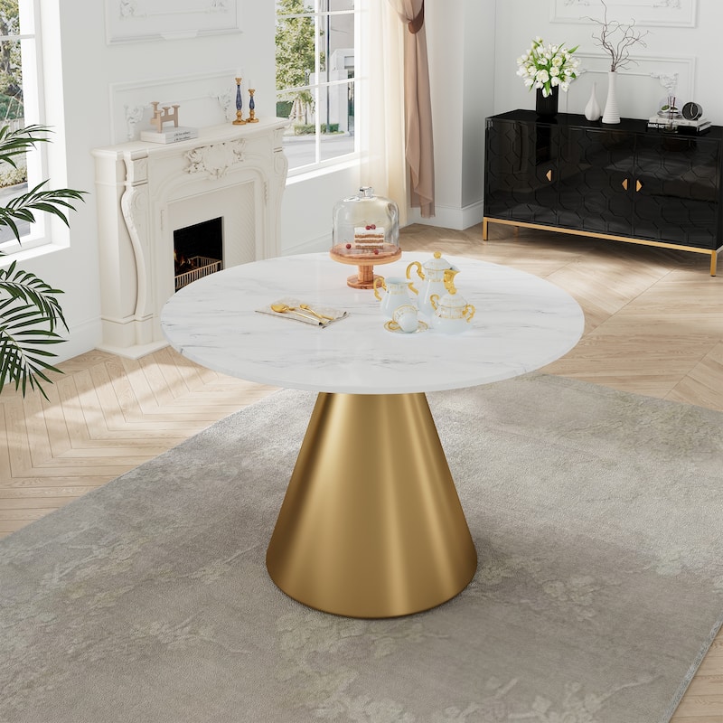 Clihome Round Marble Top Metal Dining Table