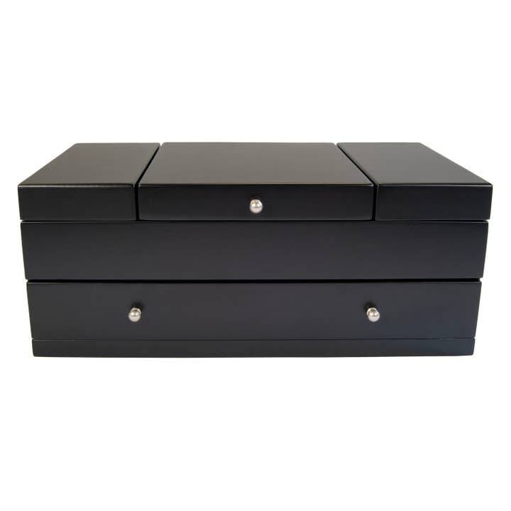 Mele and Co Everly Wooden Triple Lid Jewelry Box in Black - N/A