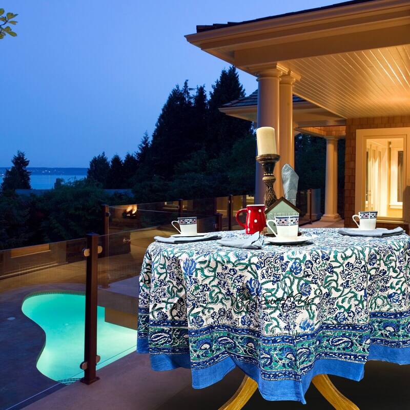Block Print Cotton Verdant Floral Paisley Tablecloth Collection